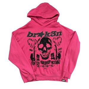 Broken Promises Pink Pullover Hoodie Rhinestone Graphic Print Size Small